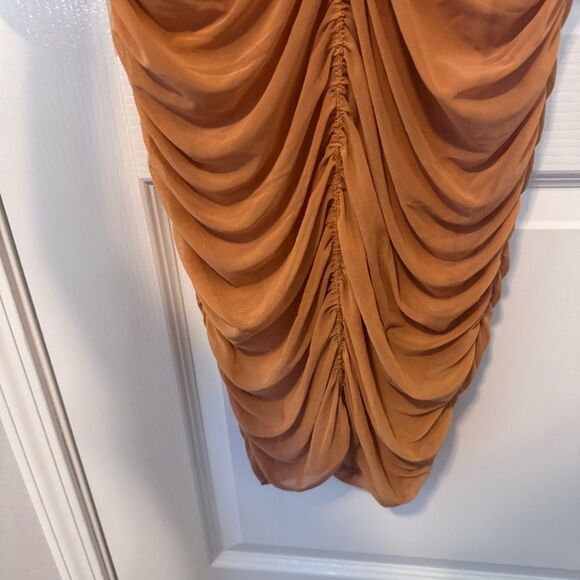 House of Harlow 1960 Peach Orange Ruched Sleeveless Midi Dress Size Medium - Picture 5 of 9